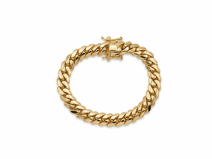 10MM 14KT gold over silver Cuban link bracelet, handmade in Miami
