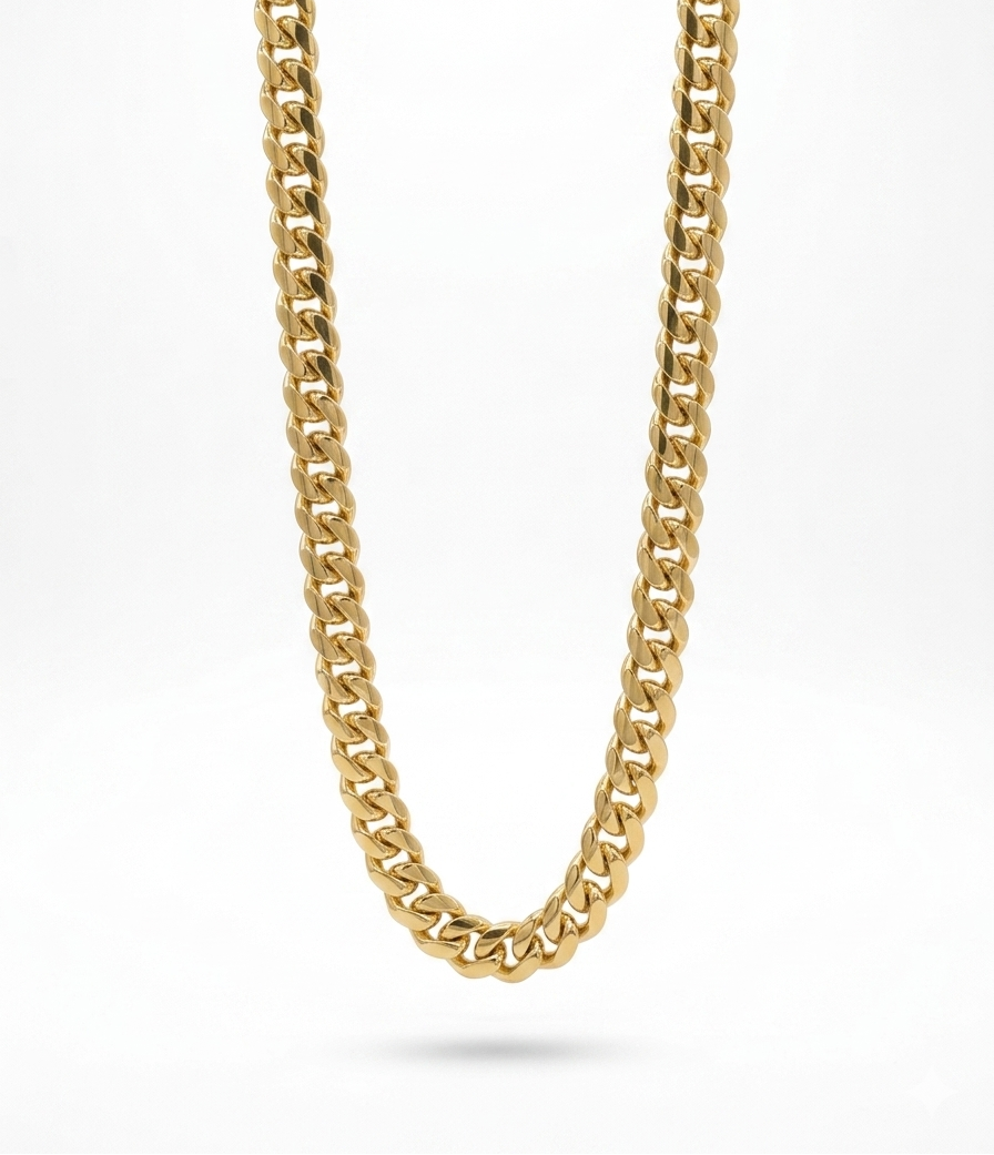 10MM 14KT gold over silver Cuban link chain, handmade in Miami