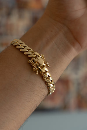 10MM 14KT Gold Over Silver Cuban Link Bracelet