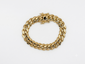 12MM 14KT gold over silver Cuban link bracelet, handmade in Miami