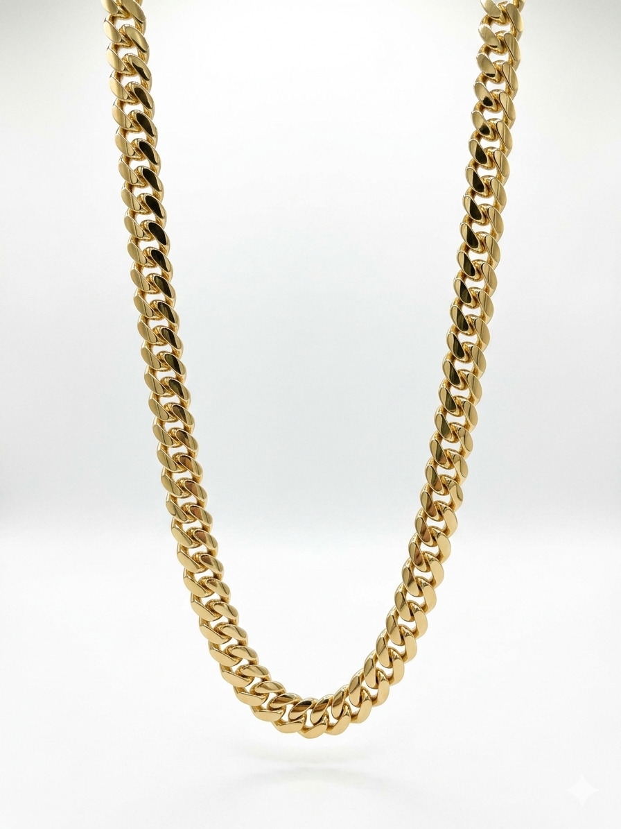 12MM 14KT gold over silver Cuban link chain, handmade in Miami