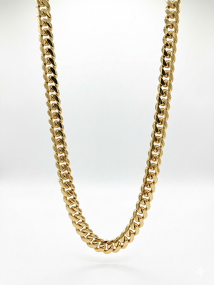 12MM 14KT gold over silver Cuban link chain, handmade in Miami