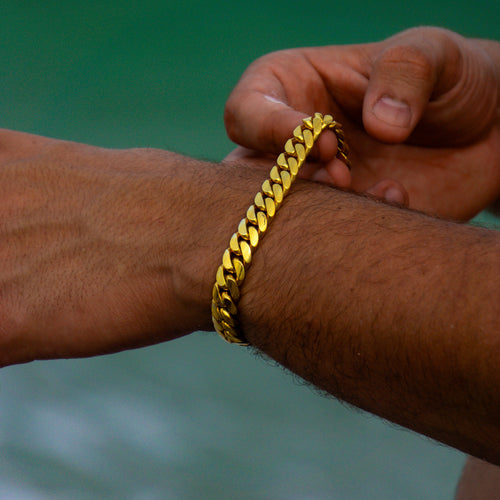 10MM 14KT Gold Over Silver Cuban Link Bracelet