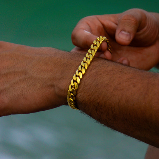 10MM 14KT Gold Over Silver Cuban Link Bracelet