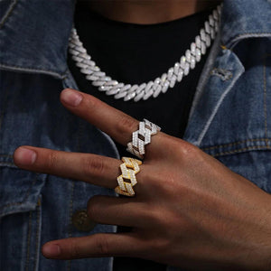 Iced Out Cuban Link Ring With Moissanite and 925 Silver