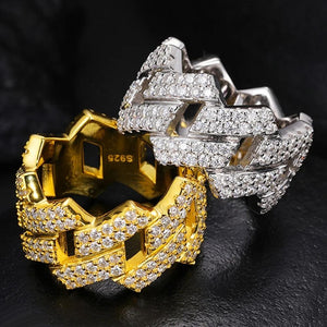 Iced Out Cuban Link Ring With Moissanite and 925 Silver
