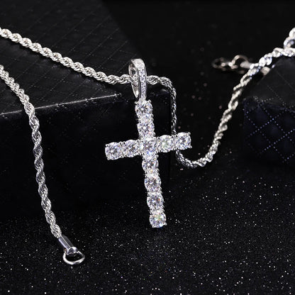 Iced Out Moissanite Cross Pendant With 925 Silver