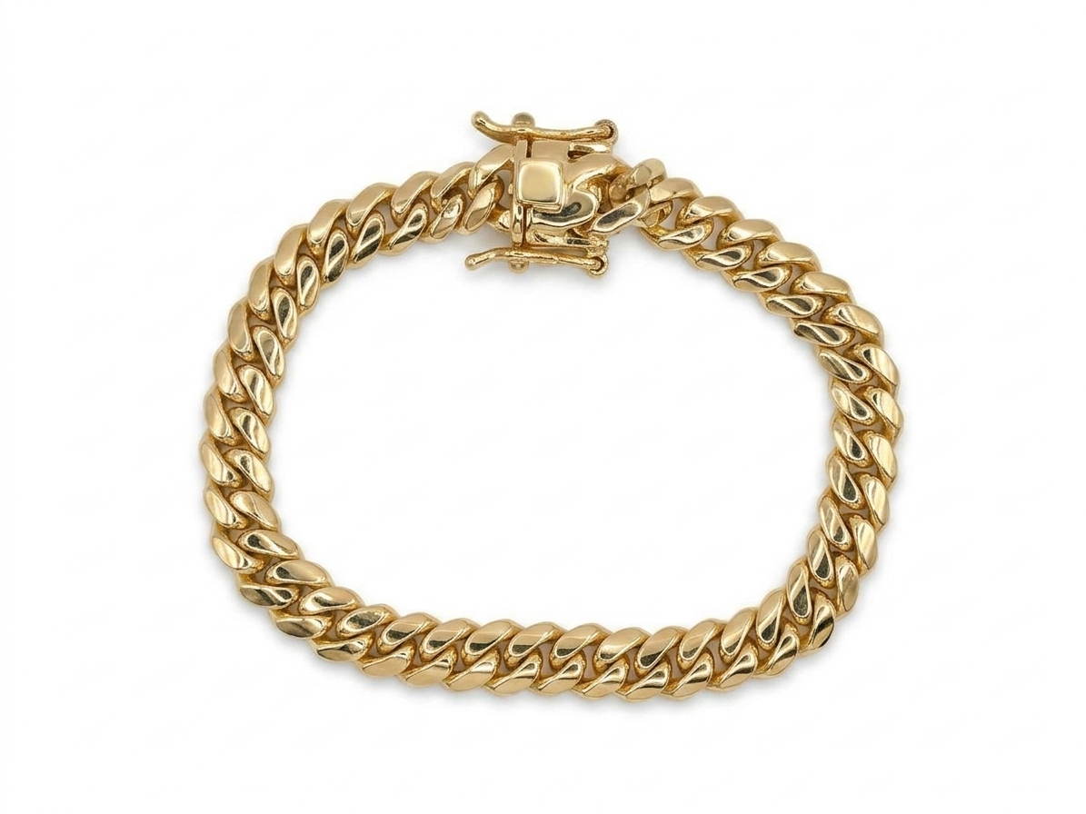 8MM 14KT gold over silver Cuban link bracelet, handmade in Miami
