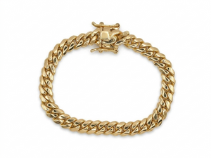 8MM 14KT gold over silver Cuban link bracelet, handmade in Miami