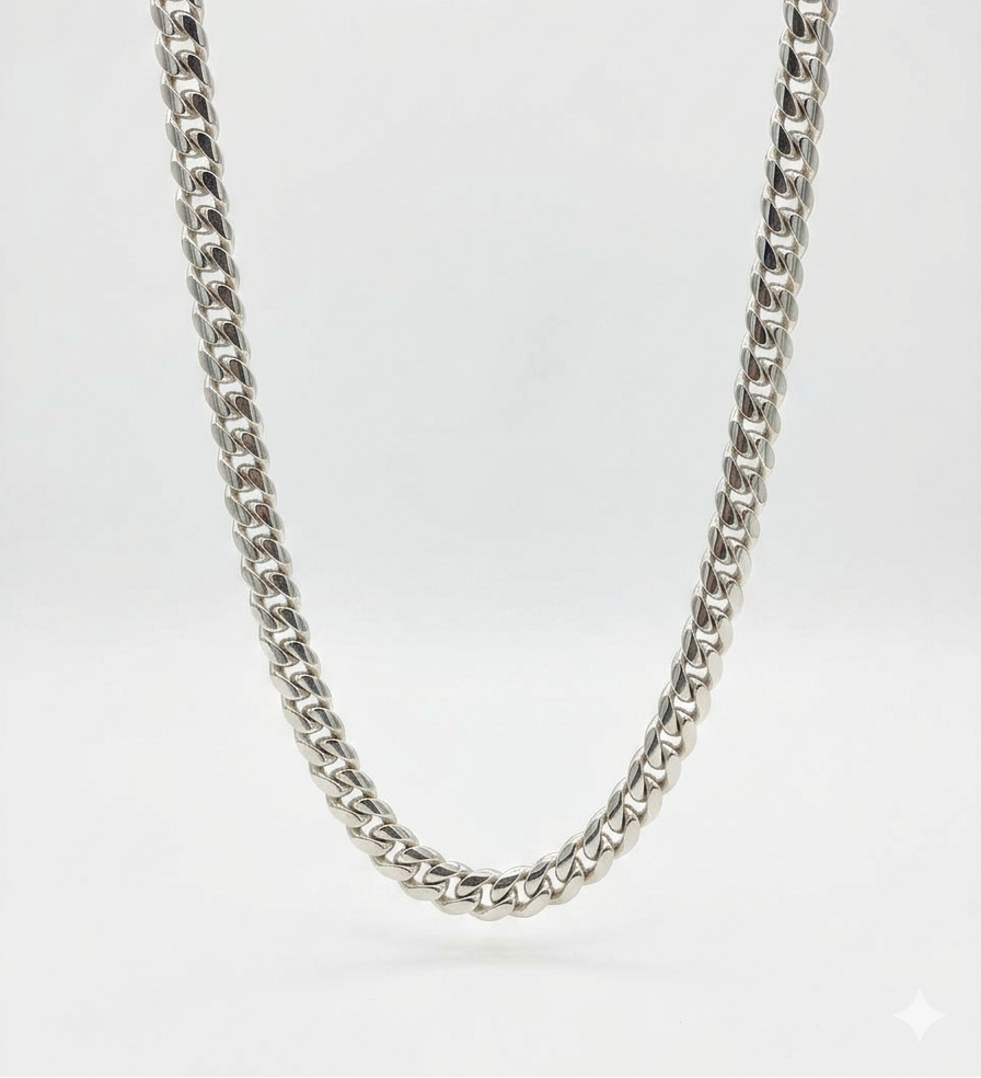 8MM solid silver Cuban link chain, handmade in Miami