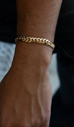 8MM 14KT Gold Over Silver Cuban Link Bracelet (Handmade)
