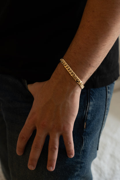 8MM 14KT Gold Over Silver Cuban Link Bracelet (Handmade)