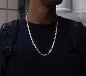 5MM 14KT Gold Over Silver Cuban Link Chain (Machine Made)