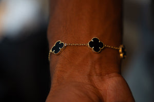 10Kt Gold Black Clover Bracelet