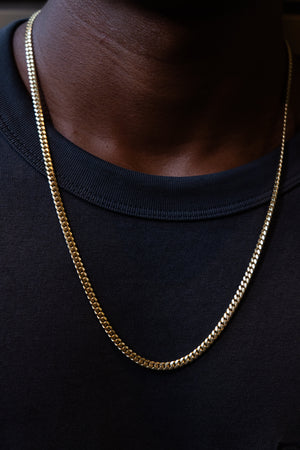 4MM 14KT Gold Over Silver Cuban Link Chain (Machine Made)