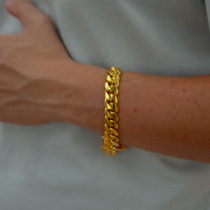 12MM 14KT Gold Over Silver Cuban Link Bracelet