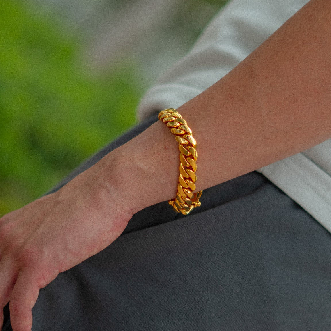 12MM 14KT Gold Over Silver Cuban Link Bracelet