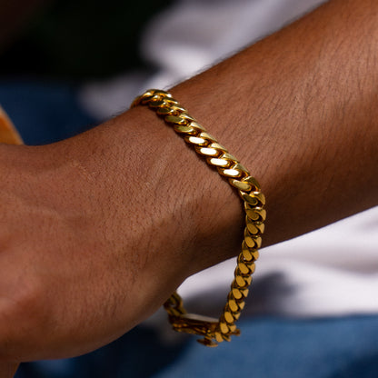 8MM Cuban Link Chain & Bracelet Set – 14KT Gold Over Silver