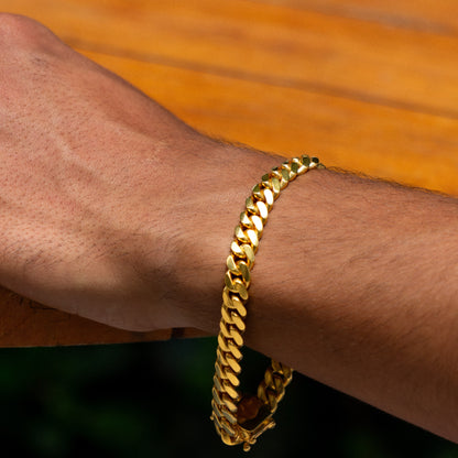8MM 14KT Gold Over Silver Cuban Link Bracelet (Handmade)