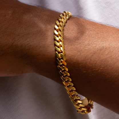 8MM 14KT Gold Over Silver Cuban Link Bracelet (Handmade)