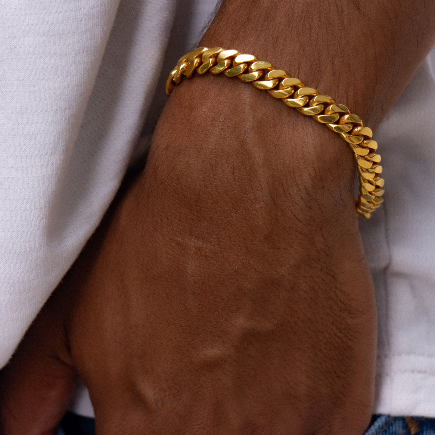 8MM Cuban Link Chain & Bracelet Set – 14KT Gold Over Silver