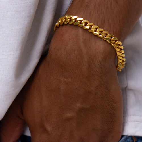 8MM 14KT Gold Over Silver Cuban Link Bracelet (Handmade)