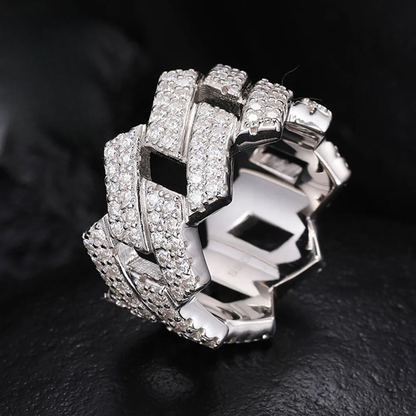 Iced Out Cuban Link Ring With Moissanite and 925 Silver