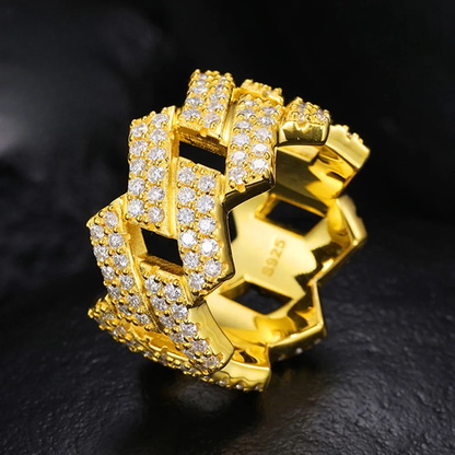 Iced Out Cuban Link Ring With Moissanite and 925 Silver